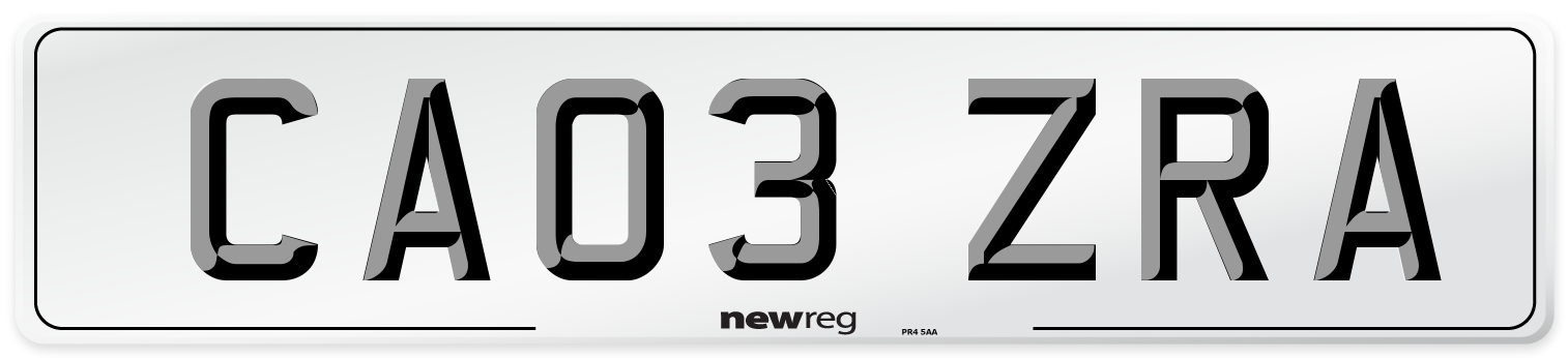 CA03 ZRA Number Plate from New Reg